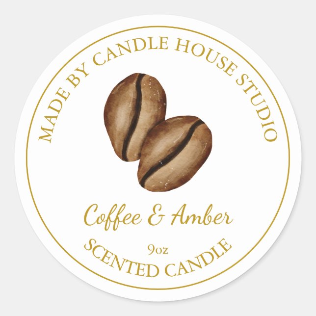 Adesivo Rótulo de Vela de Café Caseiro Dourado | Branco (Frente)