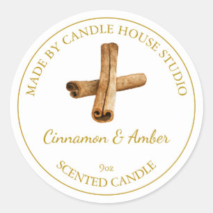 Adesivo Rótulo de Vela de Canela Dourada   Branco
