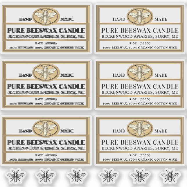 Adesivo Rótulo de Vela de Cera de Beescera Dourada metálic (Frente)
