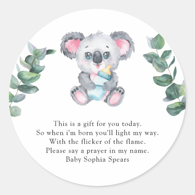 Adesivo Rótulo de Vela de Oração de Urso Koala (Frente)