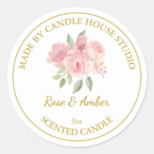Adesivo Rótulo de Vela de Rosa caseira Dourada Branco