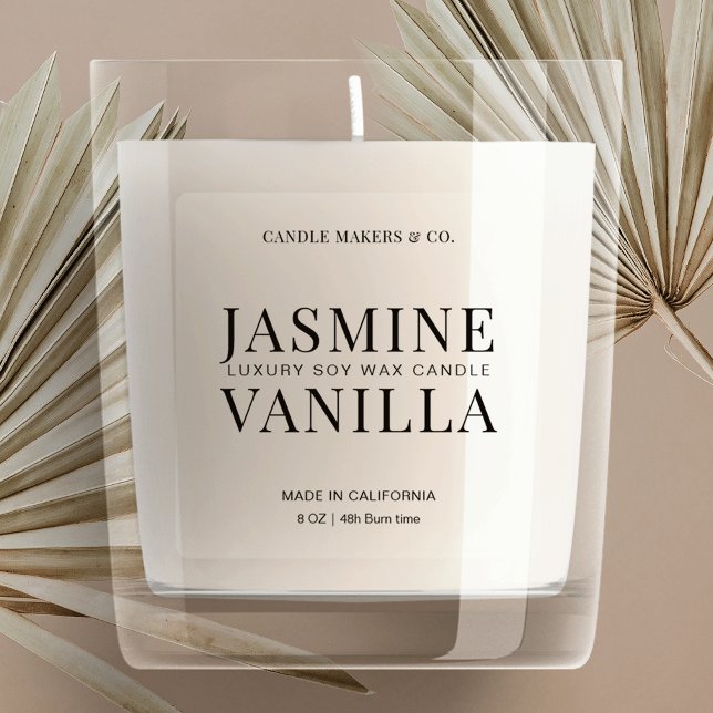 Adesivo Rótulo de Vela Elegante Mínimo Translúcido (Translucent square candle label with fully editable text and colors)