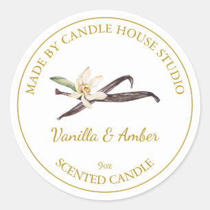 Adesivo Rótulo de Vela Vanilla Homemada Dourada Branco