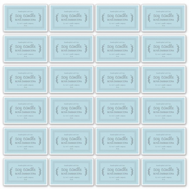 Adesivo Rótulo de Velas de Soja Doméstica 24x Azul Claro (Frente)