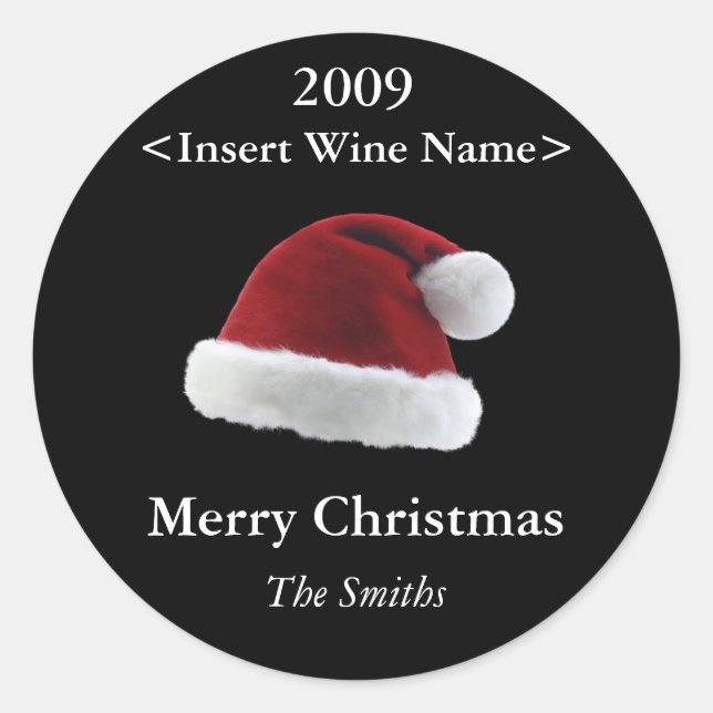 Adesivo Rótulo de Vinho Personalizado do Santa Hat (Frente)