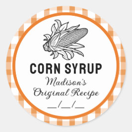 Adesivo Rótulo de xarope de milho com padrão xadrez laranj