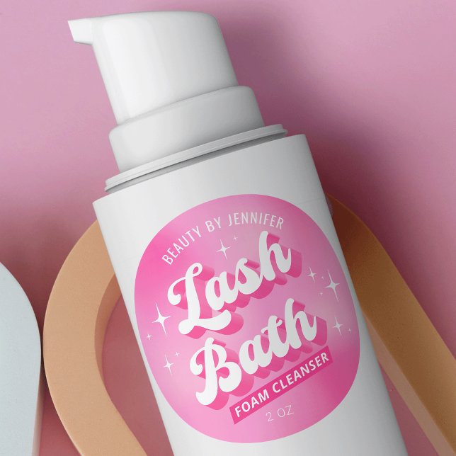 Adesivo Rótulo do Limpador de Banho Rosa-Rosa-Girly (Trendy pink aesthetic lash bath labels featuring retro groovy fonts and your brand name)