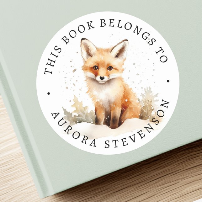 Adesivo Rótulo do livro da biblioteca de raposa florestal (Cute woodland fox library book label)
