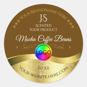 Adesivo Rótulo do Monograma Dourado Wavy Brown Escuro