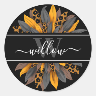 Adesivo Rótulo do nome da criança girassol das manchas-leo