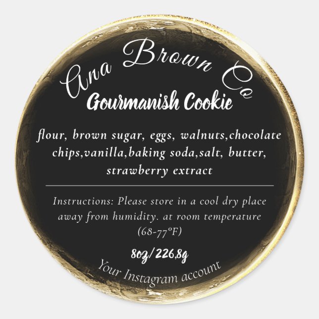 Adesivo Rótulo do Produto Dourado Preto Moderno (Frente)