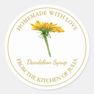 Adesivo Rótulo do Xarope de Dandelion Dourado Branco