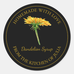Adesivo Rótulo do Xarope de Dandelion Dourado Preto