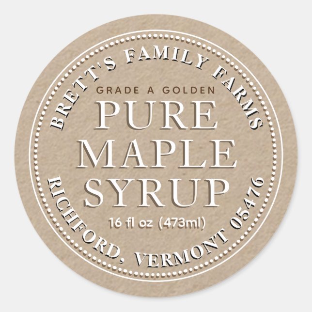 Adesivo Rótulo do Xarope de Maple Precalculado (Kraft Whit (Frente)