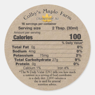 Adesivo Rótulo dos Fatos Nutricionais do Xarope Kraft