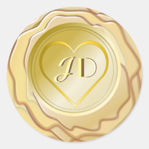 Adesivo Rótulo Dourado Coração e Iniciais Cera