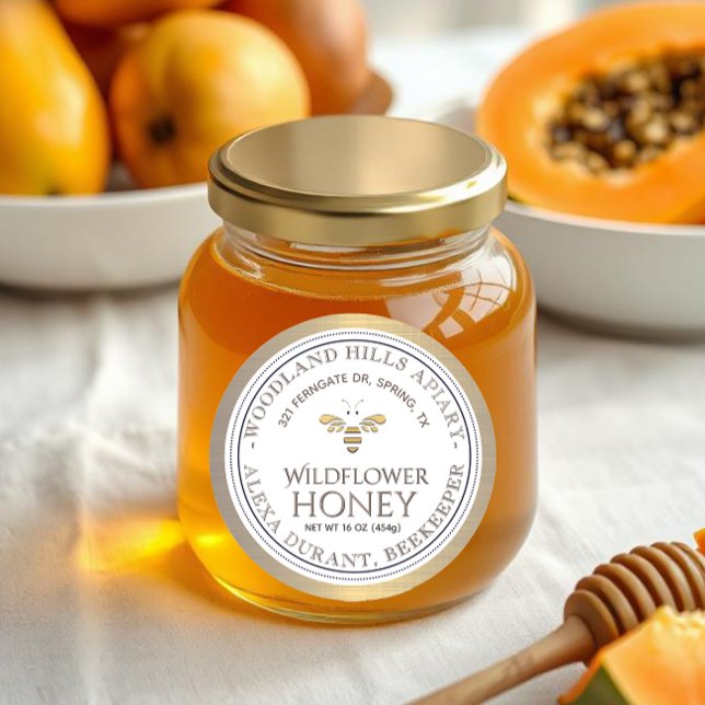 Adesivo Rótulo Dourado de Mel Jar Bebida Selvagem de Mel E (Criador carregado)