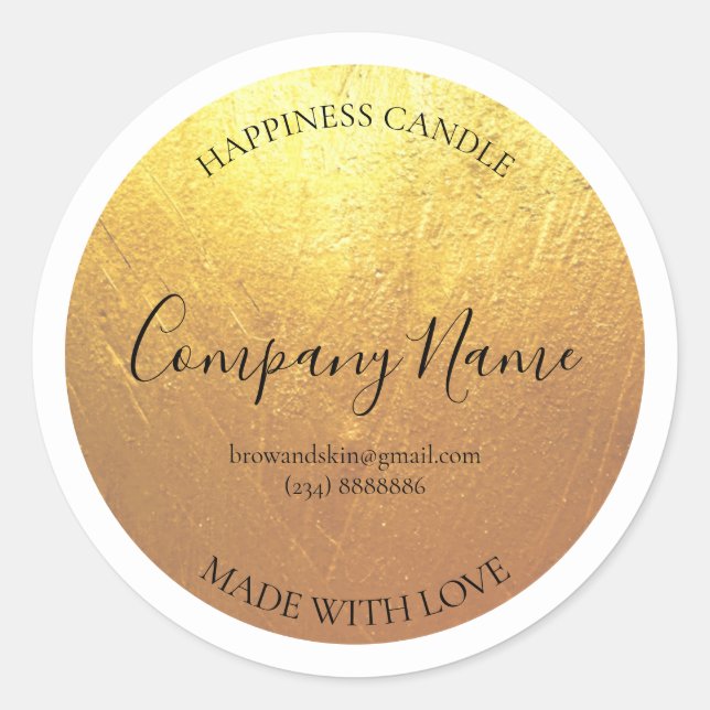 Adesivo Rótulo DOURADO de Vela Homemada Personalizada (Frente)