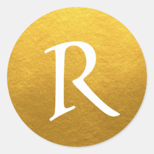 Adesivo Rótulo Dourado inicial do Monograma de Script de 