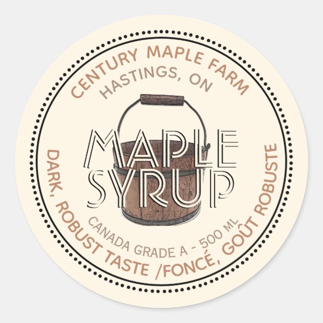 Adesivo Rótulo Editável Canadiano do Xarope (Balde Sap) (Frente)