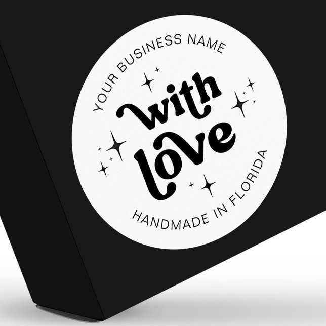 Adesivo Rótulo Empresarial Retro Groovy Feito à Mão Com Am (Complete your packaging design with these trendy with love product labels)