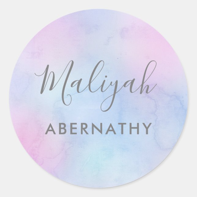 Adesivo Rótulo Escolar de Nome de Aquarela de Pastel bonit (Frente)