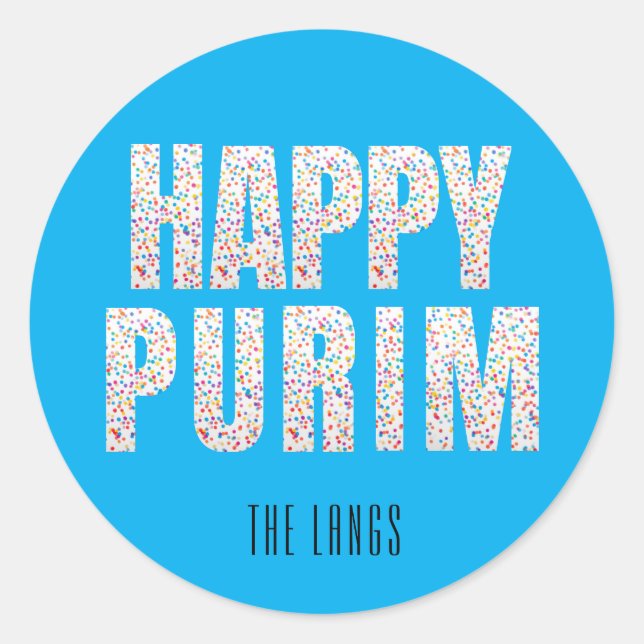 Adesivo Rótulo feliz purim com confetes (Frente)