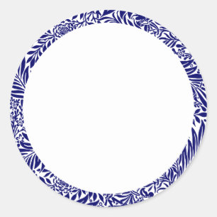 Adesivo Rótulo floral azul e branco em branco