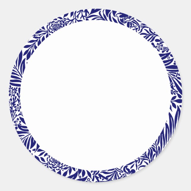 Adesivo Rótulo floral azul e branco em branco (Frente)