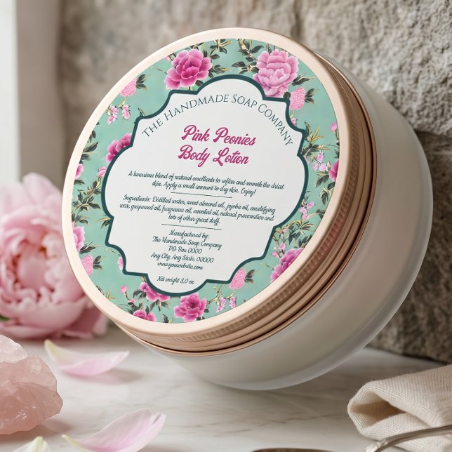 Adesivo Rótulo Floral Chinoiserie Rosa e Verde  (Criador carregado)