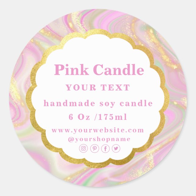 Adesivo Rótulo glitter dourado chic de mármore rosa elegan (Frente)