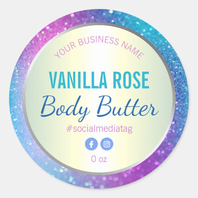 Adesivo Rótulo Holográfico da Glitter Púrpura Azul (Frente)