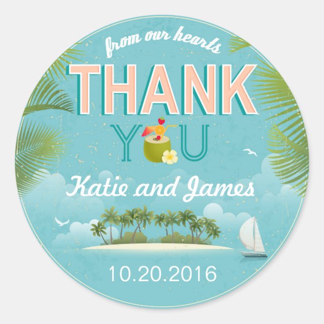 Adesivo Rótulo Island Resort Destination Obrigado (Frente)