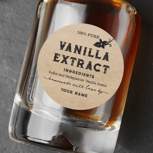 Adesivo Rótulo Kraft Homemade Vanilla Extract Round (Criador carregado)