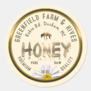 Adesivo Rótulo Metálico Dourado de Mel Folha de Daisy