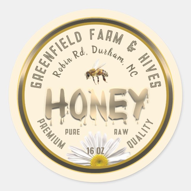 Adesivo Rótulo Metálico Dourado de Mel Folha de Daisy (Frente)