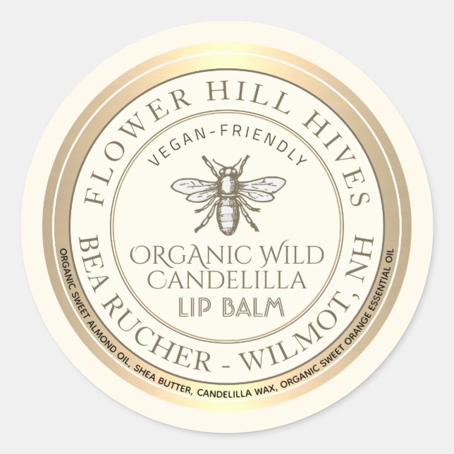 Adesivo Rótulo Mini Apiary Heraldic Bee Lip Balm ou Candel (Frente)