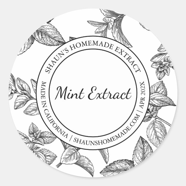 Adesivo Rótulo Moderno do Sketch de Extrato de Mint (Frente)