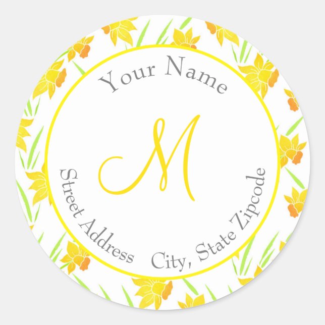 Adesivo Rótulo 'Padrão de Daffodil de Aquarela' (Frente)