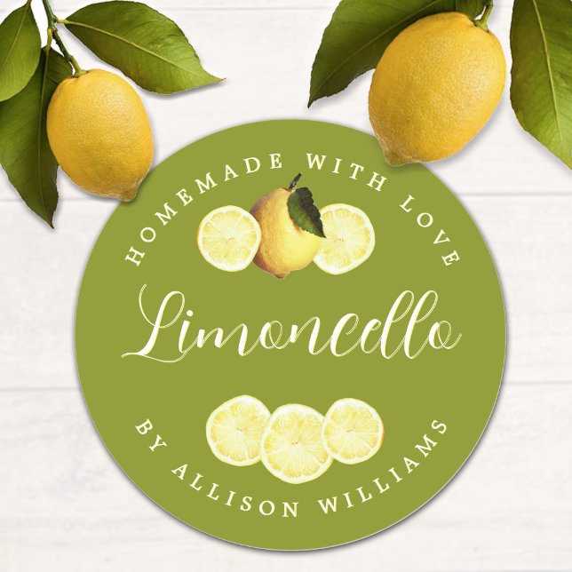 Adesivo Rótulo Personalizado de Limoncello Verde Brilhante (Criador carregado)
