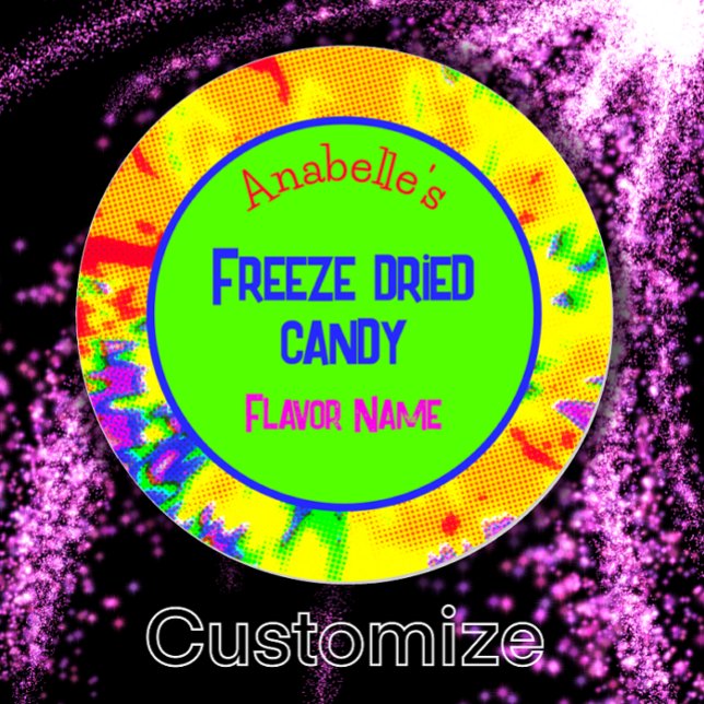 Adesivo Rótulo Personalizado do Arco-Íris Seco (Customize this freeze dried candy label with your name, flavor, custom text. Vibrant rainbow sticker)