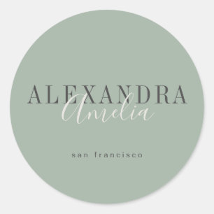 Adesivo Rótulo Personalizado Minimalista Boho Verde Sage p
