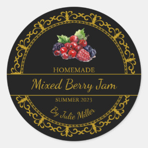 Adesivo Rótulo Preto Misturado Berry Jam em Casa Dourado V