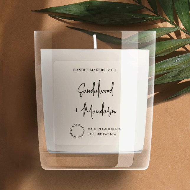 Adesivo Rótulo quadrado de Jar de Vela Transparente Modern (Minimalist transparent square product label featuring trendy script font and a simple layout)
