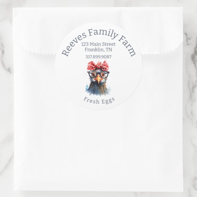 Adesivo Rótulo Redondo de Caixa de Ovos Galinha En (Bolsa)