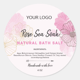 Adesivo Rótulo redondo de flor de aquarela rosa