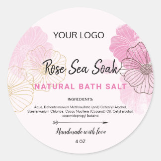 Adesivo Rótulo redondo de flor de aquarela rosa