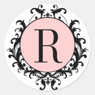 Adesivo Rótulo Rosa Damástico e Monograma de Casamento Bra