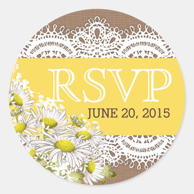 Adesivo Rótulo RSVP Russo de Burlap da Daisies (Frente)