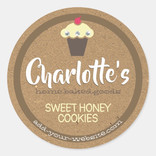 Adesivo Rótulo Russo Brown Kraft de Papel Cupcake Cute Bak (Frente)